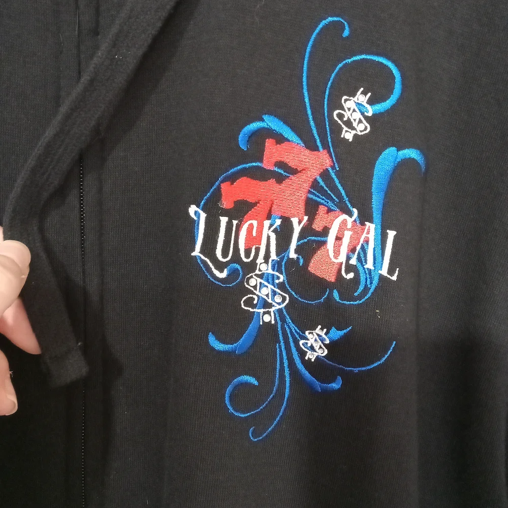 Y2K Lucky Girl Graphic Zip Hoodie Black Retro Size 2X Bradford Exchange - Picture 2 of 8